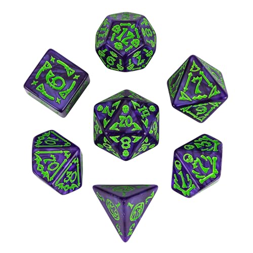 7 Die DND Dice Set Scary Pattern Polyhedral Dice Set with Dice Bag (7 Count)
