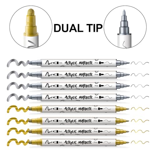 4 Silver and 4 Gold Paint Markers Bold and Fine Dual (8 Count)
