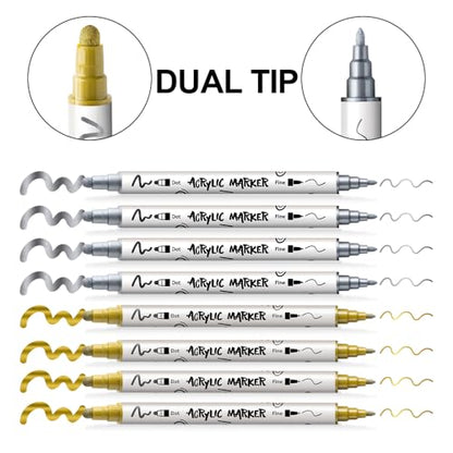 4 Silver and 4 Gold Paint Markers Bold and Fine Dual (8 Count)