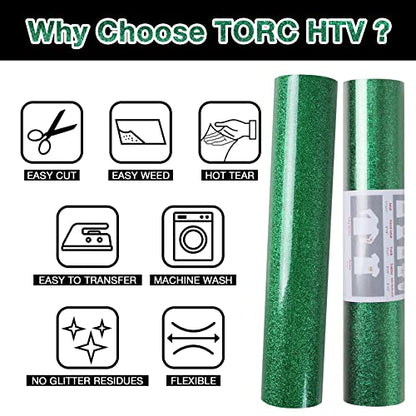 Green Glitter HTV Heat Transfer Vinyl Roll 12 inch x 20 ft Iron on Vinyl for T Shirts Crafts Bulk St. Patrick's Day Decor