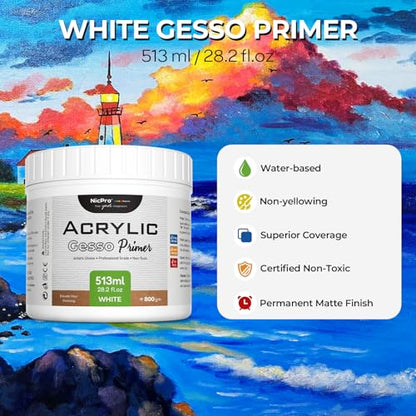 White Heavy Gesso Primer for Acrylic Painting (28.2 Ounce)