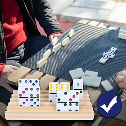 Wooden Domino Racks Set of 8 Trays with Felt Bottom for Mexican Train Dominoes Games