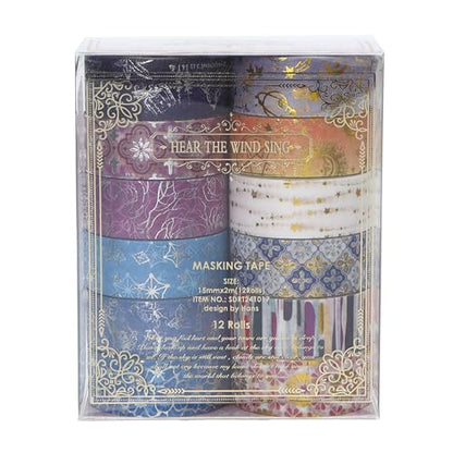 12 Rolls Charming Washi Tape Set Gold Silver Foil Detailing Arts Adhesive Tapes Basic Patterns Decorative Masking Tape Sets for Craft (12 Count)