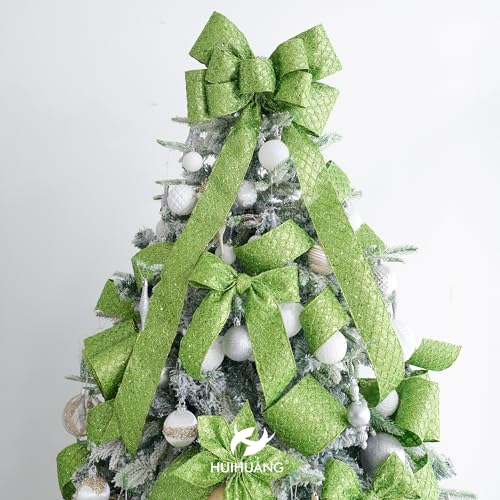 Lime Green Glitter Christams Wired Ribbon 4 inch x 10 Yards (30 Foot)