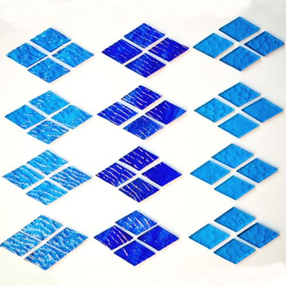 60 Pieces Diamond Shape Blue Mixed Transparent Stained Glass Mosiac Tiles (60 Count)