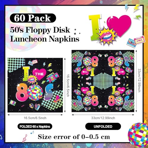 60 Pcs 80s Cocktail Paper Napkins 6.5 x 6.5 Inches (60 Count)