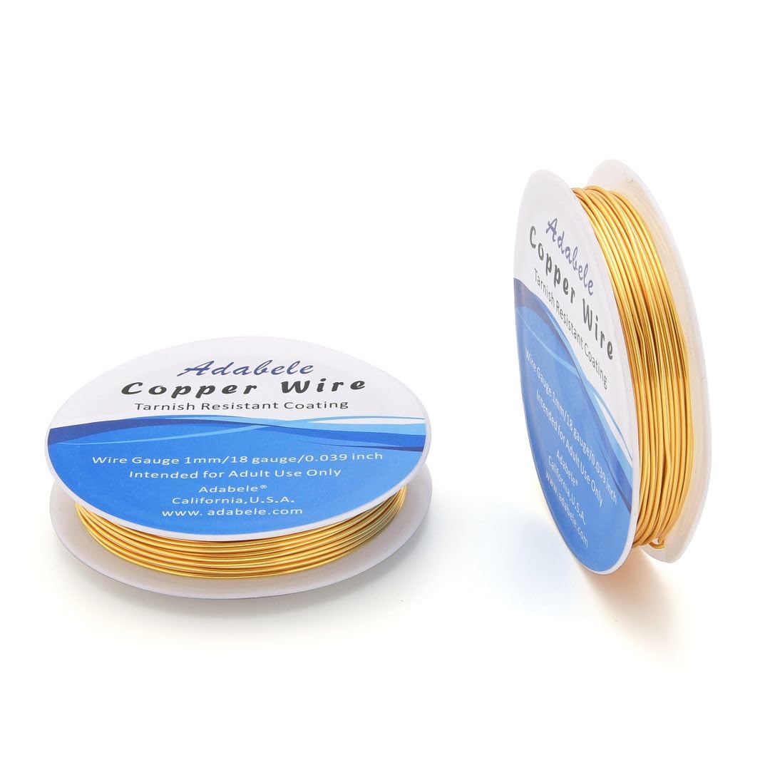 Adabele 65 Feet Premium Tarnish Resistant Round Jewelry Wire Copper Beading Wire Spool Bulk (1mm/18 Gauge) 18K Gold Plated for DIY Craft Jewelry Making BF286-10 - Crafty Corner