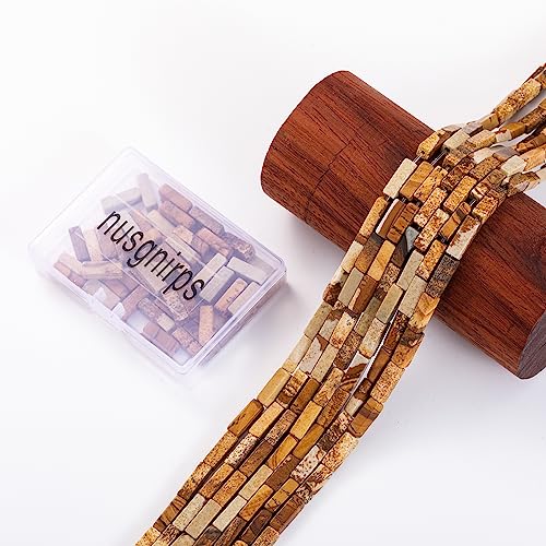 Natural Blown Picture Stone Rectangle Tube Beads 4x13mm 38cm (28 Count)