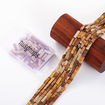 Natural Blown Picture Stone Rectangle Tube Beads 4x13mm 38cm (28 Count)