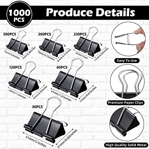 1000 Pcs Binder Clips Bulk Black Metal Clip (1000 Count)