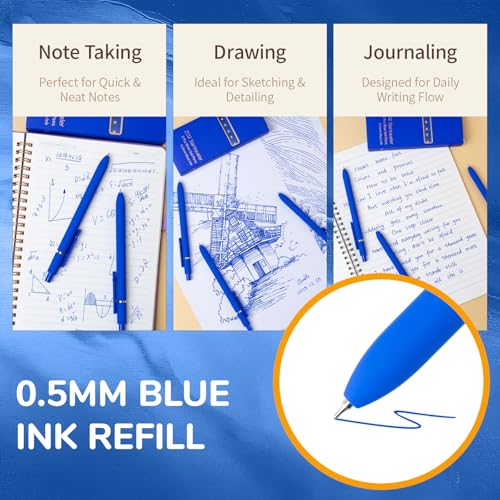 Blue Pens 6 Pcs Blue Ink Pens Fine Point Smooth Writing Pens (6 Count)