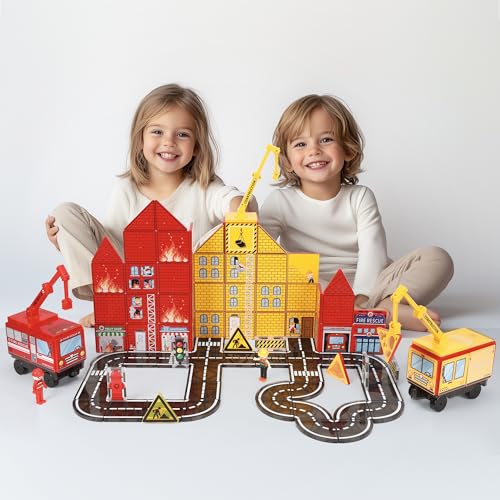 Fire Station Magnetic Tiles Set 60PCS (60 Count)