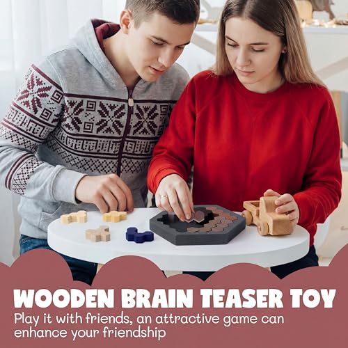 3 Pack Large Wooden Blocks Puzzles Hexagon Tangram Puzzle Wooden Russian Brain Puzzles for Adult Challenge Teasers Geometric Jigsaw Logic Iq STEM Educational Gift Graduation (3 Count)