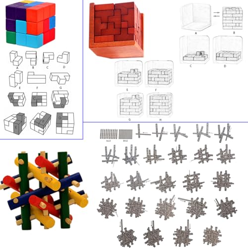 18 Pack Large Wooden Brain Teaser Puzzles Wooden Burr Puzzles Brain Teaser Puzzle with Gift Packing Box Magic Puzzle Games Toys Stocking Stuffers Party Favors for Kids and Adults (18 Count)
