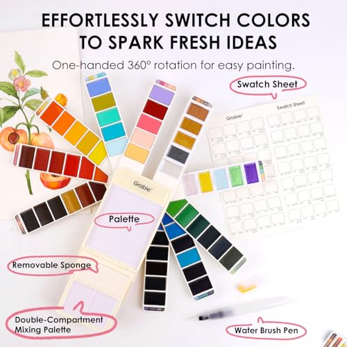 Portable Watercolor Paint Set of 56 Color with Water Brush & Palette