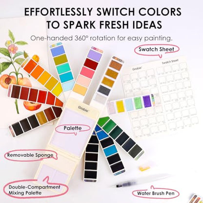 Portable Watercolor Paint Set of 56 Color with Water Brush & Palette