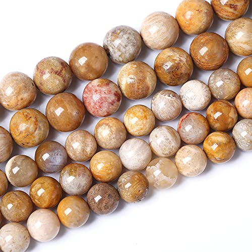 12pcs 32mm Natural Coral Jade Chrysanthemum Stone Beads Round Loose Beads for Jewelry Making (16 Count)
