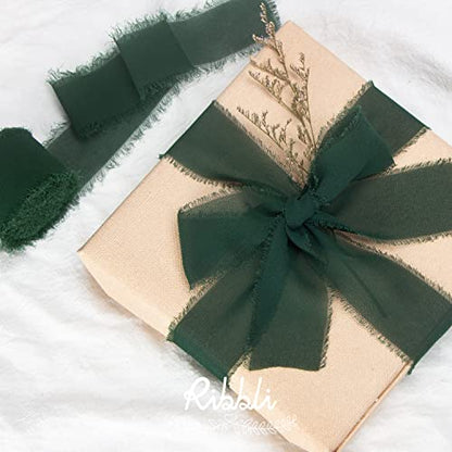 Green Chiffon Ribbon1.5 inch x 30 Yard Handmade Silk Ribbon for Wrapping (90 Foot)
