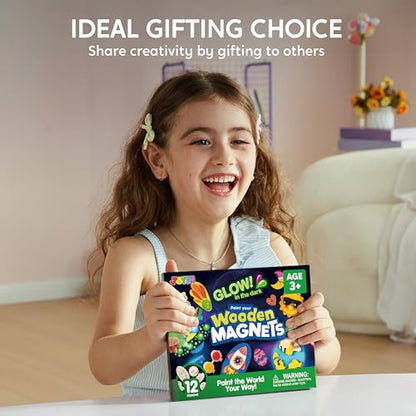12 Glow in The Dark Wooden Magnets for Kids (12 Count)