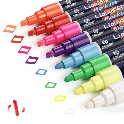 Chalk Markers 8 Vibrant Colors Set for Blackboard & Glass Surfaces (8 Count)