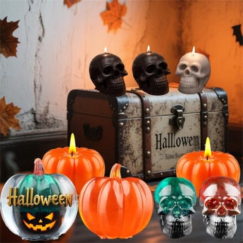 4Pcs Skull Resin Molds with 2Pcs Pumpkin Silicone Mold (6 Count)