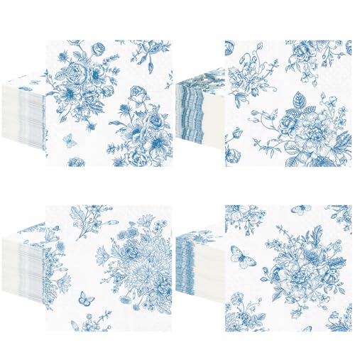 200 Pcs Blue and White Floral Cocktail Napkins 2 (200 count)