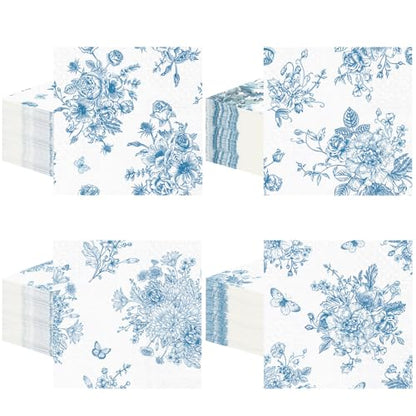 200 Pcs Blue and White Floral Cocktail Napkins 2 (200 count)