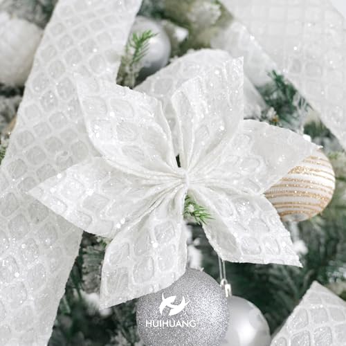 White Glitter Diamond Wired Christmas Ribbon 2.5 inch x 10 Yards (30 Foot)