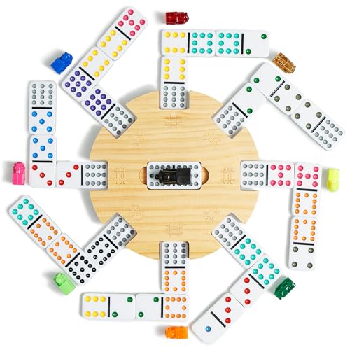 Mexican Train Double 12 Dominoes Set with 4 Wooden Trays