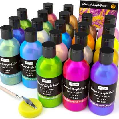20 Colors Iridescent Acrylic Paint (169 Fl Oz)