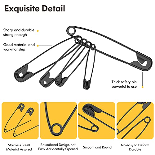340 Pack Black Safety Pins Assorted (340 Count)
