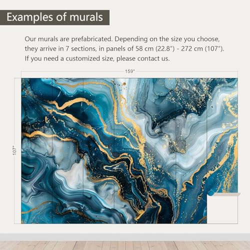 Blue and Gold Marble Wallpaper Abstract Art wall murals for Bedroom 159"x107"