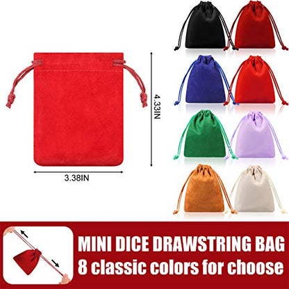16 Pcs Mini Dice Bags Bulk 8 Colors Suede Velvet Gift Bags 4x3 Inch (16 Count)