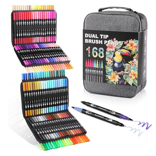 168 Colors Dual Tip Watercolor Markers Pens for School Supplies (168 Count)