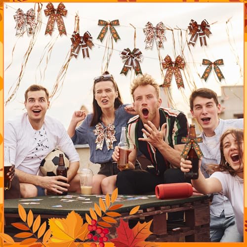 12 Rolls Fall Football Wired Edge Ribbon for Wreaths 2 Inch x 60 Yards Maple Leaves Pumpkin Football Print Ribbon Crafts for Thanksgiving Harvest Party Decorative Supplies (12 Count)