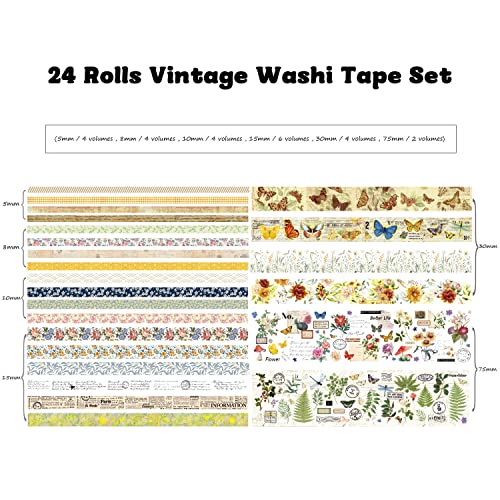 24 Rolls Vintage Washi Tape Set