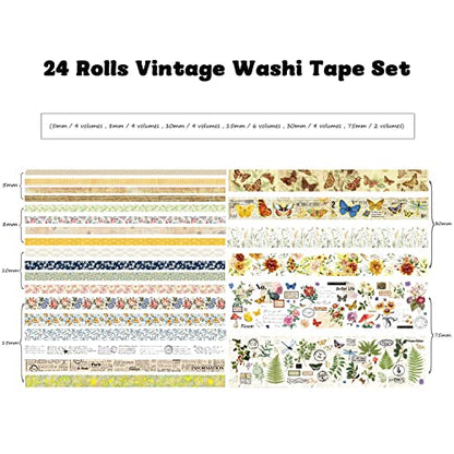24 Rolls Vintage Washi Tape Set