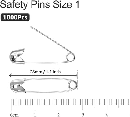 1000PCS 28mm / 1.1 Inch Heavy Duty Quilting Pins, Medium Safety Pins Size 1, Silver Metal Sewing Pins, Sharp Pins for DIY Crafts Jewelry Making Baby Clothing (Nickel Plated)