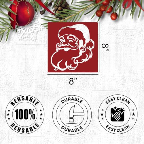 Christmas Stencils for Crafts Reusable 8” Large Christmas Stencil Santa Snowman Gnome Holiday Drawing Templates for Painting on Wood Doormat Fabrics Window Decor (16 Count)