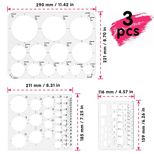 Circle Template Circle Round Stencil Templates for Drafting for Office and School Building Formwork Drawings Templates (3 Count)