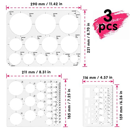 Circle Template Circle Round Stencil Templates for Drafting for Office and School Building Formwork Drawings Templates (3 Count)