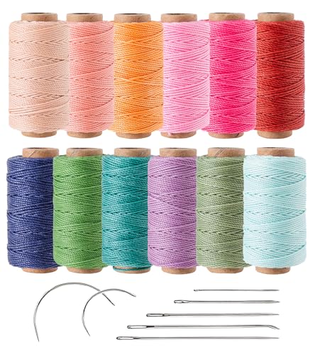 12 Colored Round Waxed Thread 0.8mm