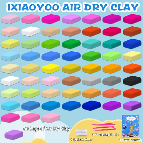 Air Dry Clay 60 Colors Foam Modeling Clay for School Projects (60 Count)