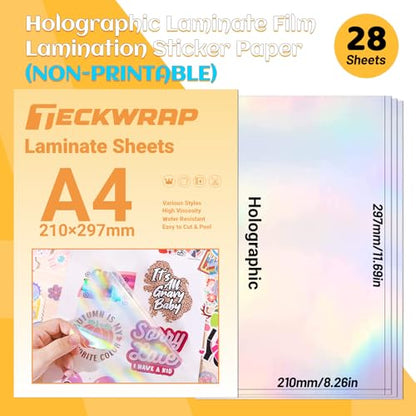 Holographic Laminate Sheets for Vinyl Stickers Laminating Sheets Holographic Sticker Paper for Inkjet Printer Clear Vinyl for DIY Crafts Scrapbooking 8.26" x 11.69" A4 28 Sheets