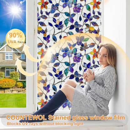 Window Privacy Film with Installation Tools Home Decorative Colored Glass Window Stickers Reusable electrostatic Rainbow Stickers