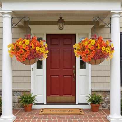 2 Set Artificial Outdoor Fall Flowers with Hanging Basket (2 Count)