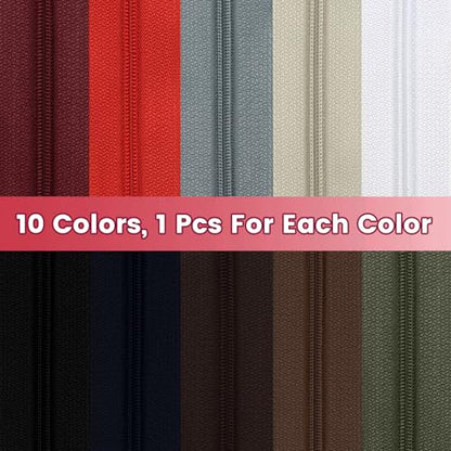 31 Yards 10 PCS Sewing Zippers #3 Nylon Coil Zippers Assorted Zipper for Sewing with 40 Zipper Sliders for DIY Tailor Sewing Crafts Supplies