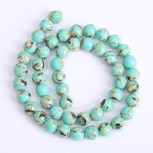 10mm 38pcs Turquoise Beads with Mother of Pearl Blue Howlite Shell Turquoises Stone Round Beads for Jewelry Making Bracelet (16 Count)