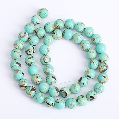 10mm 38pcs Turquoise Beads with Mother of Pearl Blue Howlite Shell Turquoises Stone Round Beads for Jewelry Making Bracelet (16 Count)