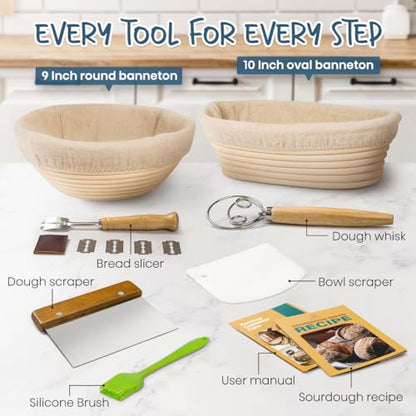Sourdough Starter Kit with Banneton Bread Proofing Baskets (2 Count)